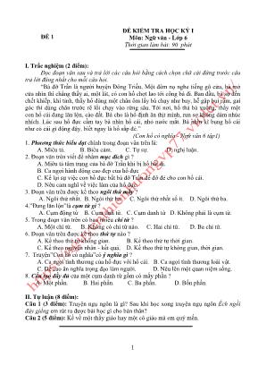 9 Đề kiểm tra học kỳ I môn Ngữ văn Lớp 6